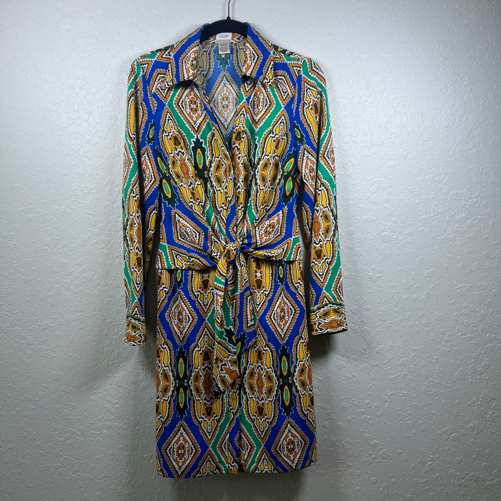 Y2K Vintage Cache Shirt Dress Geometric ikat Aztec Retro Art Abstract Size 2
